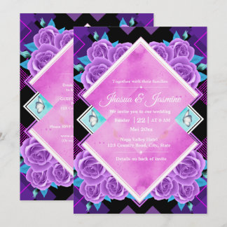 Vibrant Purple and Teal Floral Wedding Invitation