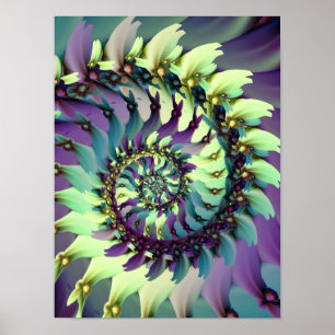 Vibrant Purple and Teal Spiral Fractal Art Poster