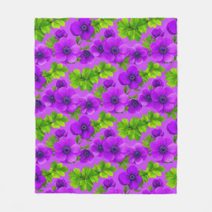 Vibrant Purple Anemone Flowers Fleece Blanket
