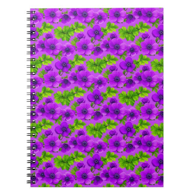 Vibrant Purple Anemone Flowers Notebook (Front)