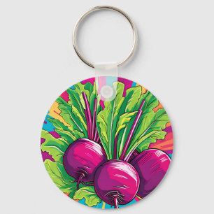 Vibrant Purple Beets Pop Art Key Ring