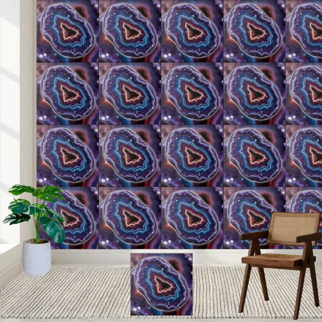 Vibrant Purple Blue and white Amethyst Geode Slice Tile (Vibrant Purple Blue and white Amethyst Geode Slice Ceramic Tile)