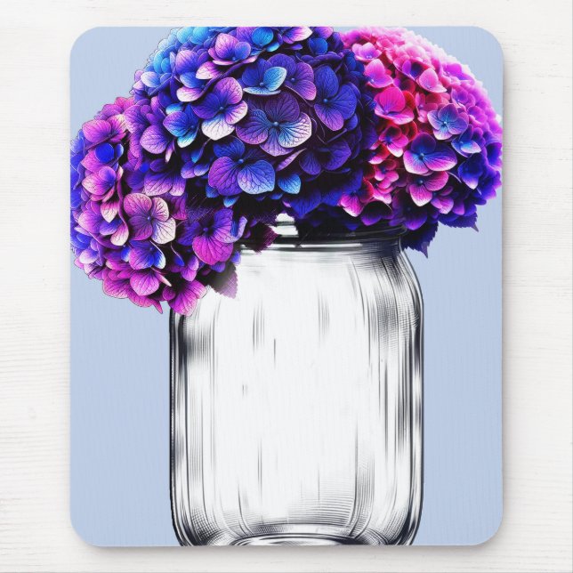Vibrant Purple Blue Pink Hydrangea Floral Mouse Mat (Front)
