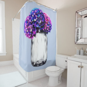 Vibrant Purple Blue Pink Hydrangea Floral Shower Curtain