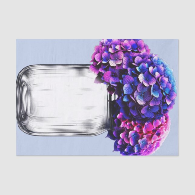 Vibrant Purple Blue Pink Hydrangea Floral Tissue Paper (Front)