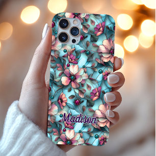 Vibrant Purple Blue Stained Glass Floral Mosaic iPhone 16 Case