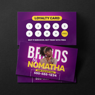 Vibrant Purple Braids & Wigs Hair Braiding Salon Loyalty Card