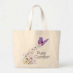 Vibrant Purple Butterfly with Wildflower trial  Large Tote Bag