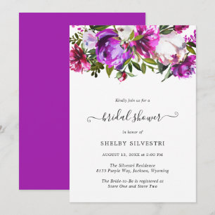 Vibrant Purple Floral Elegant Bridal Shower Invitation