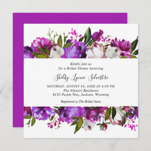 Vibrant Purple Floral Elegant Bridal Shower Invitation