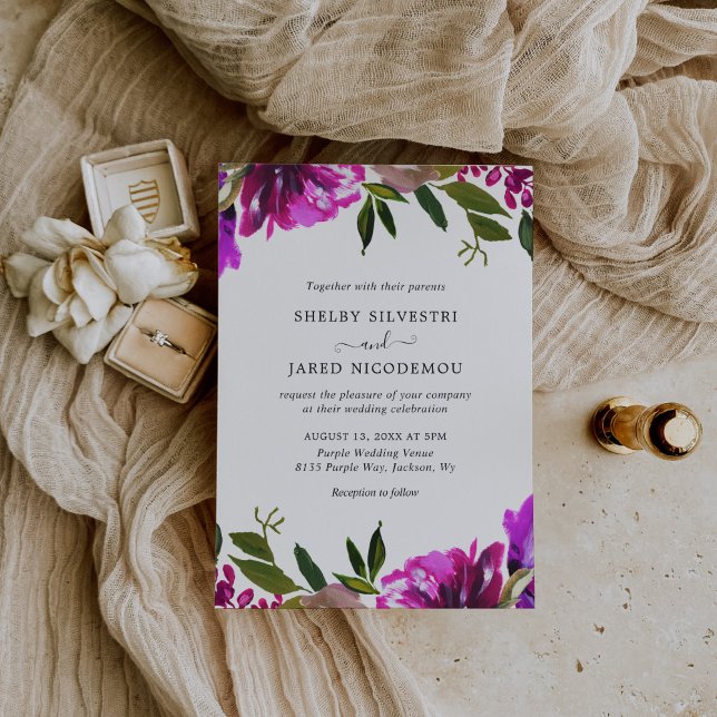 Vibrant Purple Floral Elegant Wedding Invitation (Creator Uploaded)