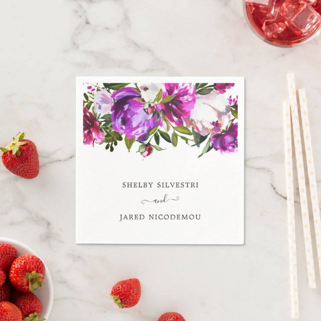 Vibrant Purple Floral Elegant Wedding Napkin (Insitu)