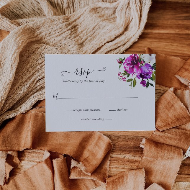 Vibrant Purple Floral Elegant Wedding RSVP Card (Creator Uploaded)