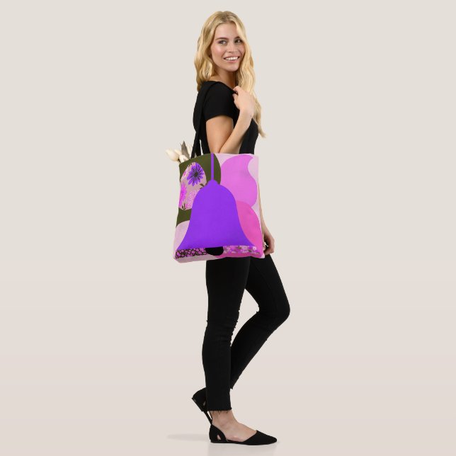 Vibrant Purple Floral Pattern Tote Bag (On Model)