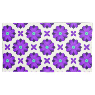 Vibrant Purple Flowers and Leaf Motifs Pillowcase