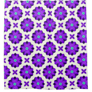 Vibrant Purple Flowers and Leaf Motifs Shower Curtain