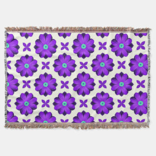 Vibrant Purple Flowers and Leaf Motifs Throw Blanket