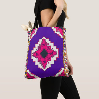 Vibrant Purple Geometric Boho Folk Art Pattern Tote Bag