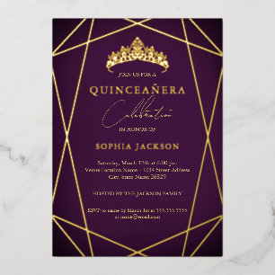 Vibrant Purple Geometric Gold Elegant Quinceanera