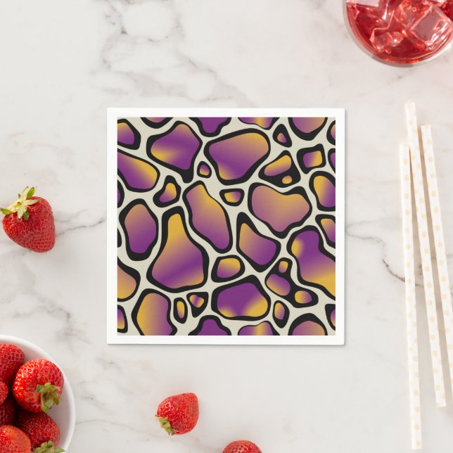 Vibrant Purple & Gold Cow Print Pattern Decoupage Napkin (Insitu)