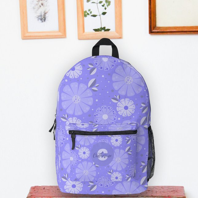Vibrant Purple Lavender Folk Art Floral Pattern Printed Backpack (Creator Uploaded)