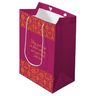 Vibrant Purple Orange Ethnic Mosaic Geometric  Medium Gift Bag