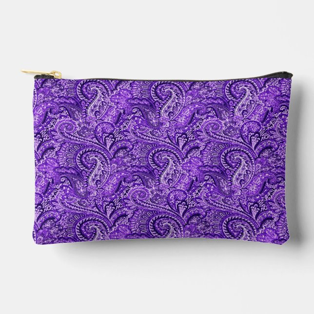 Vibrant Purple Paisley Accessory Pouch (Front)