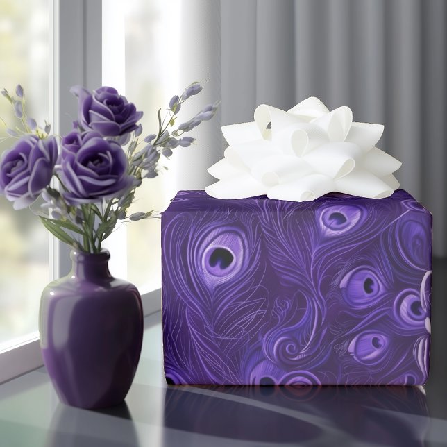 Vibrant Purple Peacock Feathers Wrapping Paper (Creator Uploaded)