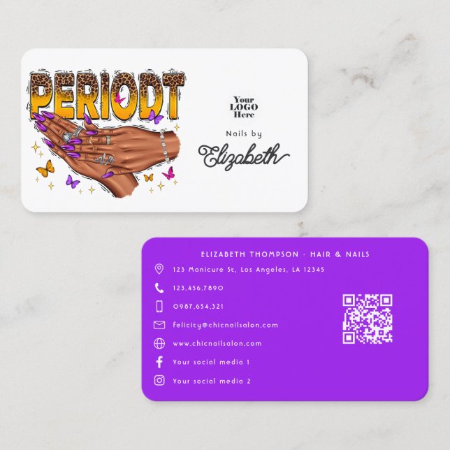 Vibrant Purple Periodt African American Nail Salon Business Card (Front/Back)