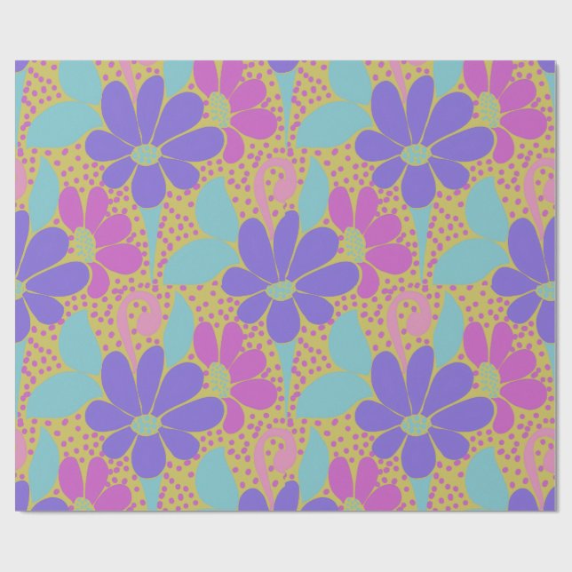 Vibrant Purple & Pink Floral Pattern Wrapping  Paper (Flat)