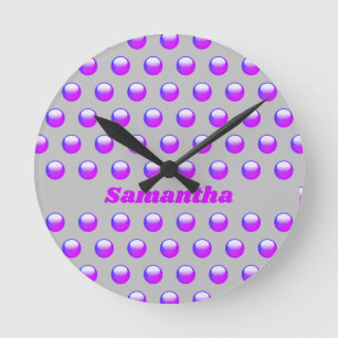 Vibrant Purple Polka Dot Pattern Geometric Modern Round Clock