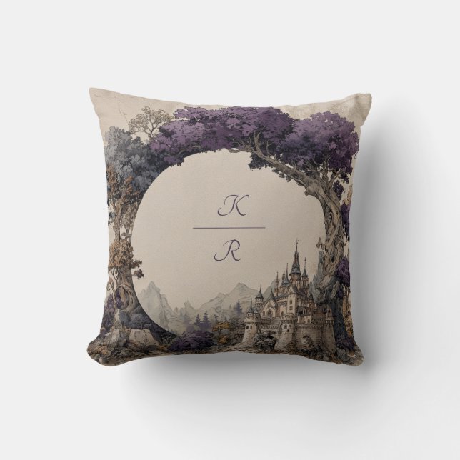 Vibrant Purple Tree Archway Castle Whimsical Cushion (Front)