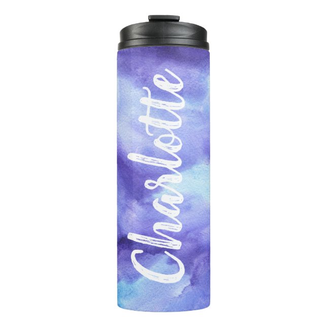 Vibrant Purple Watercolor Personalised with Name Thermal Tumbler (Front)
