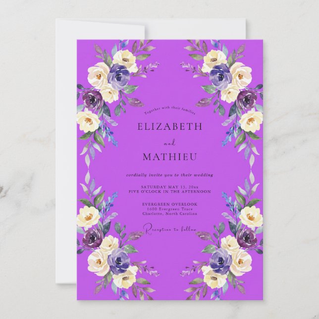 Vibrant Purple Wildflower Wedding Invitation (Front)