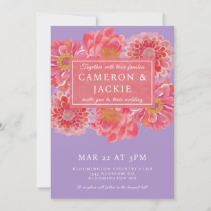 Vibrant Purple Zinnia Wedding Invitation
