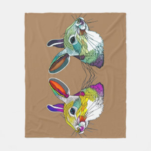 Vibrant Rabbits Triptych Throw Blanket