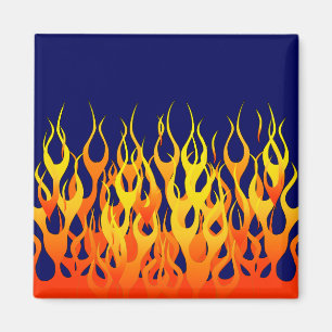 Vibrant Racing Flames on Navy Blue Magnet
