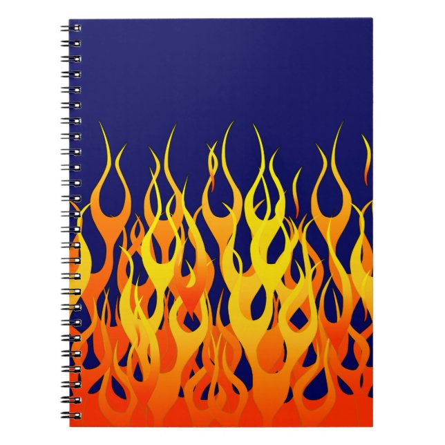 Vibrant Racing Flames on Navy Blue Notebook (Front)