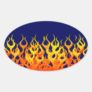 Vibrant Racing Flames on Navy Blue Oval Sticker