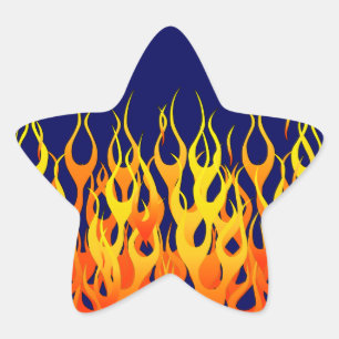 Vibrant Racing Flames on Navy Blue Star Sticker
