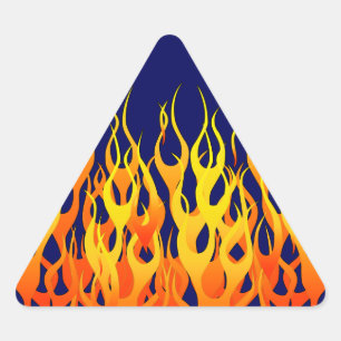 Vibrant Racing Flames on Navy Blue Triangle Sticker