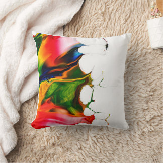 Vibrant Rainbow Acrylic Fluid Pour Abstract Throw Cushion