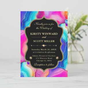 Vibrant Rainbow Agate with Gold Accents Wedding Invitation