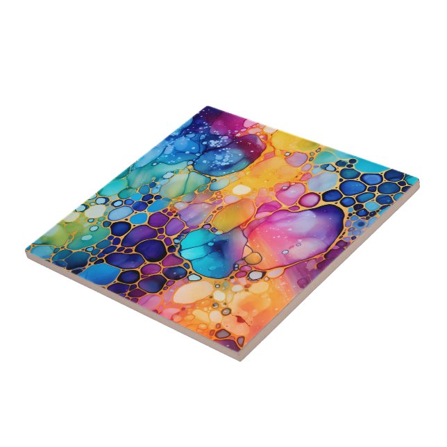 Vibrant Rainbow Alcohol Ink Tile (Side)