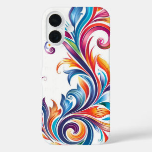 Vibrant Rainbow Baroque Scrollwork Floral Pattern iPhone 16 Case