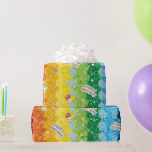 Vibrant Rainbow Birthday Cake Wrapping Paper 