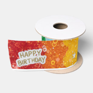 Vibrant Rainbow Birthday Cake Wrapping Paper Satin Ribbon