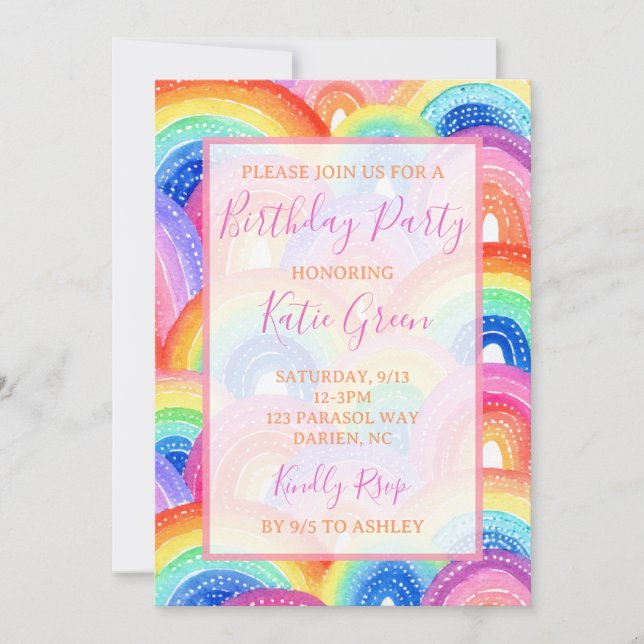 Vibrant Rainbow Birthday Party Invitation (Front)