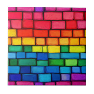 Vibrant Rainbow Brick Pattern Tile