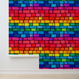 Vibrant Rainbow Brick Pattern Wallpaper